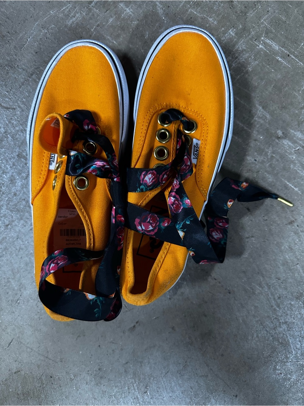 Vans Women's Platform Canvas Sneakers in orange/Yellow with Floral Ribbon Laces